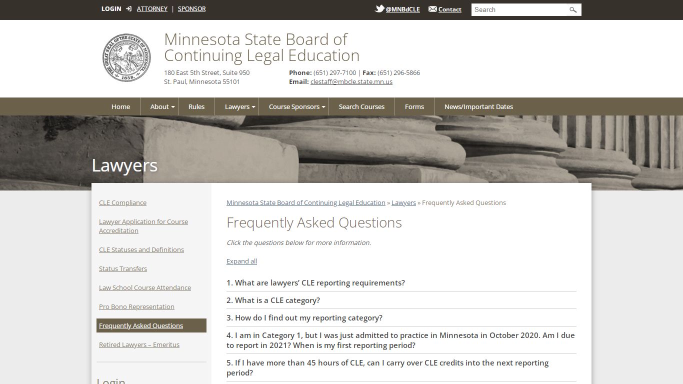 Minnesota State Board of Continuing Legal Education | » Frequently ...